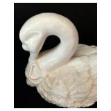 Pair of White Decorative Ceramic Swan Figurines
