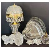 Gorgeous Vintage Crystal / Glass Decor Including Table Lamp, Paperweight, Floral Candle Holders and More