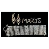 Rhinestone Bracelet, Marlys Pin, and Drop Earrings Set