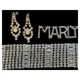 Rhinestone Bracelet, Marlys Pin, and Drop Earrings Set