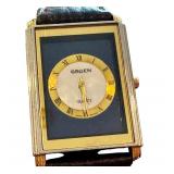 Gruen Quartz Rectangular Wristwatch with Genuine Leather Band