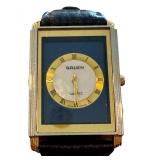 Gruen Quartz Rectangular Wristwatch with Genuine Leather Band