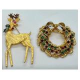 Set of 4 Vintage Holiday and Floral Costume Brooches