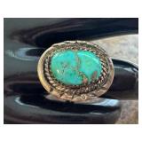 Set of 2 Vintage Sterling Silver Rings with Turquoise and Coral, Size 7