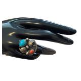 Set of 2 Vintage Sterling Silver Rings with Turquoise and Coral, Size 7