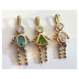 Set of 3 Sterling Silver and Gold-Tone Gemstone Pendants