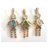 Set of 3 Sterling Silver and Gold-Tone Gemstone Pendants