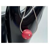 Sterling Silver Necklaces, 15 Inch and 16 Inch, with Red Bead Accent