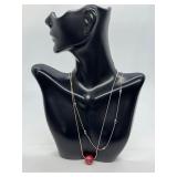 Sterling Silver Necklaces, 15 Inch and 16 Inch, with Red Bead Accent