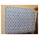 Handsome Blue & White Upholstered Wingback Chair & Ottoman