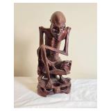 Skeletal Sitting Man Wood Sculpture Carving