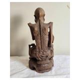Skeletal Sitting Man Wood Sculpture Carving