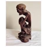 Skeletal Sitting Man Wood Sculpture Carving