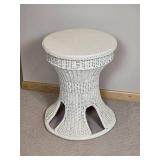 Vintage White Wicker 2 Piece Collection: Arm Chair * Hourglass Side Table