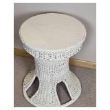 Vintage White Wicker 2 Piece Collection: Arm Chair * Hourglass Side Table