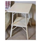 Vintage White Wicker 2 Piece Collection: Arm Chair * Square Side Table