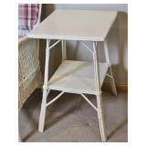 Vintage White Wicker 2 Piece Collection: Arm Chair * Square Side Table