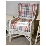 Vintage White Wicker 2 Piece Collection: Arm Chair * Square Side Table