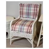 Vintage White Wicker 2 Piece Collection: Arm Chair * Square Side Table