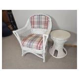 Vintage White Wicker 2 Piece Collection: Arm Chair * Hourglass Side Table