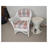 Vintage White Wicker 2 Piece Collection: Arm Chair * Hourglass Side Table