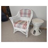 Vintage White Wicker 2 Piece Collection: Arm Chair * Hourglass Side Table