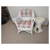 Vintage White Wicker 2 Piece Collection: Arm Chair * Hourglass Side Table