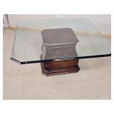 Beveled Glass Top Pedestal Base Cocktail Table