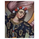 Brilliant Peruvian Cuzco School Fine Art Painting - Archangel Uriel - Handcarved Reclaimed Wood Frame