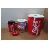 Coca-Cola Collectibles - Tins, Travel Mug, Garbage Bin Coca-Cola Collectibles - Tins, Travel Mug, Garbage Bin