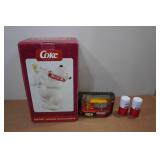 Coca-Cola Metal Salt & Pepper Shakers, Cookie Jar and Collectible Car Coca-Cola Metal Salt & Pepper Shakers, Cookie Jar and Collectible Car