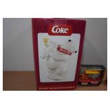 Coca-Cola Metal Salt & Pepper Shakers, Cookie Jar and Collectible Car Coca-Cola Metal Salt & Pepper Shakers, Cookie Jar and Collectible Car