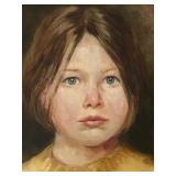 Framed Geraldine Arnold Portrait Oil Painting of Child with Apple Framed Geraldine Arnold Portrait Oil Painting of Child with Apple