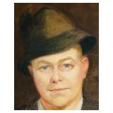Original Framed Portrait Painting of Man with Hat Original Framed Portrait Painting of Man with Hat