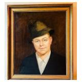 Original Framed Portrait Painting of Man with Hat Original Framed Portrait Painting of Man with Hat