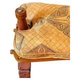 Decorative Vintage Wooden and Leather Saddle Seat Bench Decorative Vintage Wooden and Leather Saddle Seat Bench