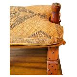 Decorative Vintage Wooden and Leather Saddle Seat Bench Decorative Vintage Wooden and Leather Saddle Seat Bench
