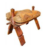 Decorative Vintage Wooden and Leather Saddle Seat Bench Decorative Vintage Wooden and Leather Saddle Seat Bench