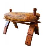 Decorative Vintage Wooden and Leather Saddle Seat Bench Decorative Vintage Wooden and Leather Saddle Seat Bench