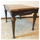 Vintage Wood Side Table with Carved Details and Drawer Vintage Wood Side Table with Carved Details and Drawer