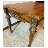 Vintage Wood Side Table with Carved Details and Drawer Vintage Wood Side Table with Carved Details and Drawer