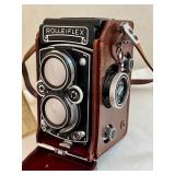 Rolleiflex Twin Lens Reflex Camera with Schneider-Kreuznach 75mm f/3.5 Xenotar Lens, Leather Case and Original Box Rolleiflex Twin Lens Reflex Camera with Schneider-Kreuznach 75mm f/3.5 Xenotar Lens, Leather Case and Original Box