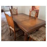 Antique Dining Table with 4 Upholstered Chairs and 12 Inch Leaf Antique Dining Table with 4 Upholstered Chairs and 12 Inch Leaf