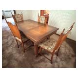 Antique Dining Table with 4 Upholstered Chairs and 12 Inch Leaf Antique Dining Table with 4 Upholstered Chairs and 12 Inch Leaf
