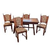 Antique Dining Table with 4 Upholstered Chairs and 12 Inch Leaf Antique Dining Table with 4 Upholstered Chairs and 12 Inch Leaf