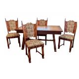 Antique Dining Table with 4 Upholstered Chairs and 12 Inch Leaf Antique Dining Table with 4 Upholstered Chairs and 12 Inch Leaf