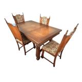 Antique Dining Table with 4 Upholstered Chairs and 12 Inch Leaf Antique Dining Table with 4 Upholstered Chairs and 12 Inch Leaf