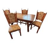 Antique Dining Table with 4 Upholstered Chairs and 12 Inch Leaf Antique Dining Table with 4 Upholstered Chairs and 12 Inch Leaf