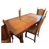 Antique Dining Table with 4 Upholstered Chairs and 12 Inch Leaf Antique Dining Table with 4 Upholstered Chairs and 12 Inch Leaf
