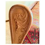Vintage Wood Settee / Sofa with Hand-Carved Panels and Patterned Cushions Vintage Wood Settee / Sofa with Hand-Carved Panels and Patterned Cushions